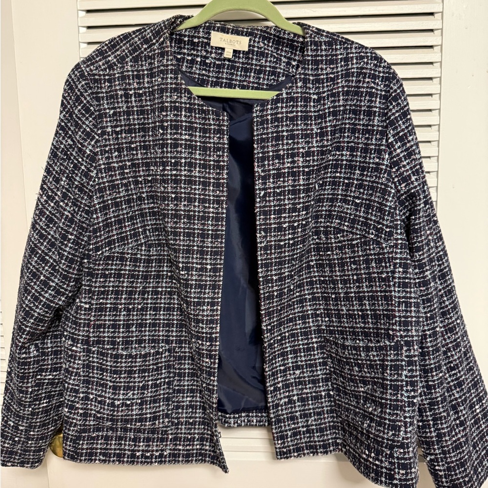 Talbots Navy and White Tweed Blazer